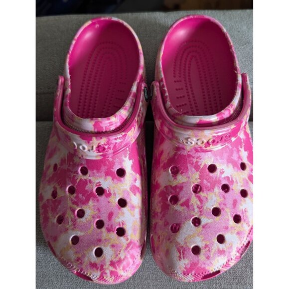 Pink Tie-Dye Crocs Classic Clogs W12/M10 Lightweight Slip-On Unisex Shoes - Picture 1 of 5